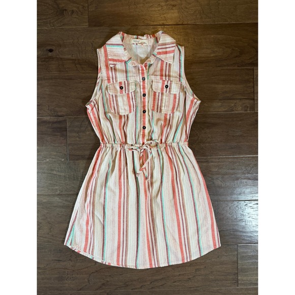 BeBop Dresses & Skirts - Bebop Sleeveless‎ Linen Blend Striped Button Front Mini Dress Coral Teal Size M
